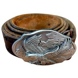 VITG 1989 Leather Embossed statement Belt with Arroyo Grande Pewter Eagle Buckle